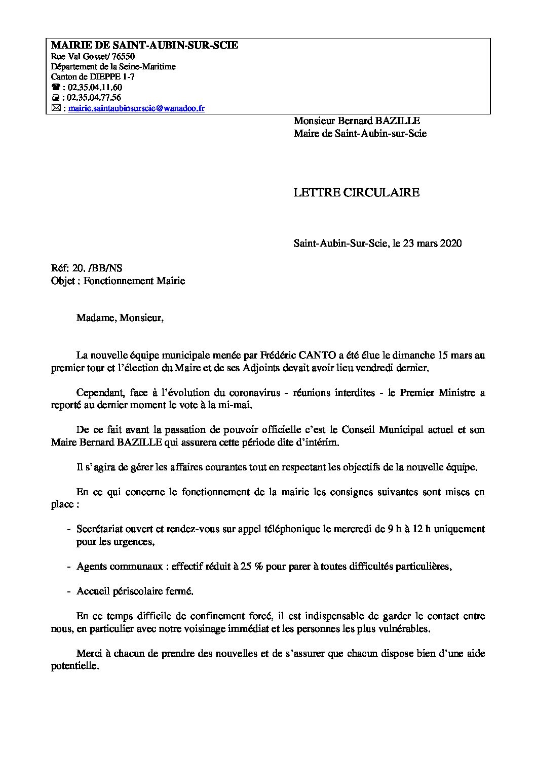 exemple de lettre circulaire